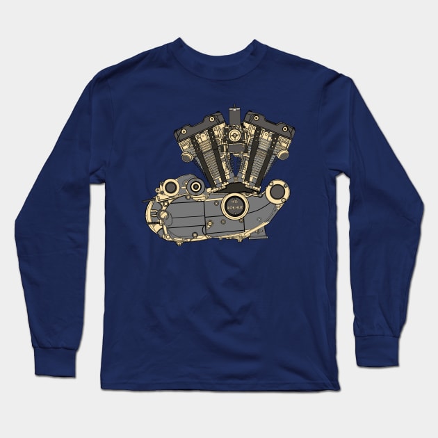 The Gorgeous 1976 Iron Head Motorcycle Engine Long Sleeve T-Shirt by MotorManiac